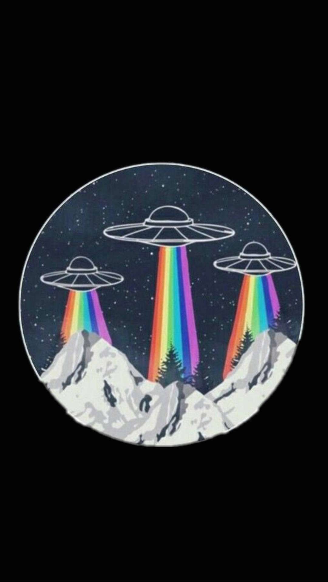 Rainbow Alien Spaceship Wallpaper