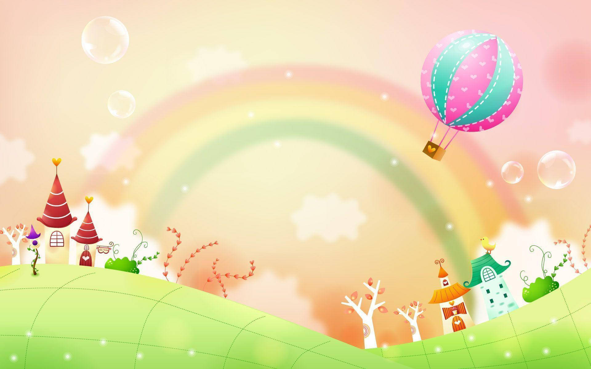 Regenbogenund Heißluftballon Niedlich Computer Wallpaper