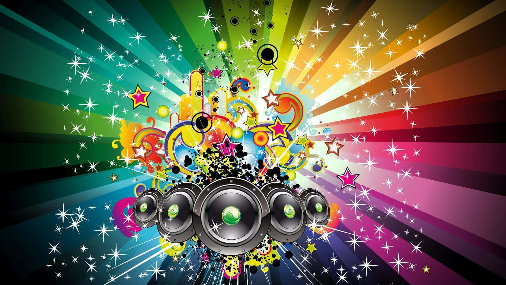 Rainbow And Star Music Speakers Digital Artwork Wallpaper