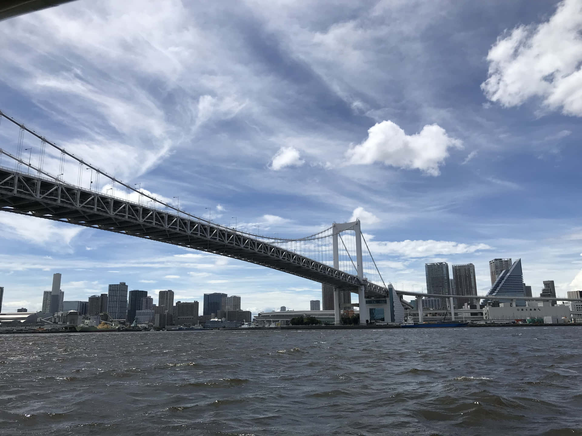 The refulgent Rainbow Bridge spanning the heavens above Japan's Lake Akashi