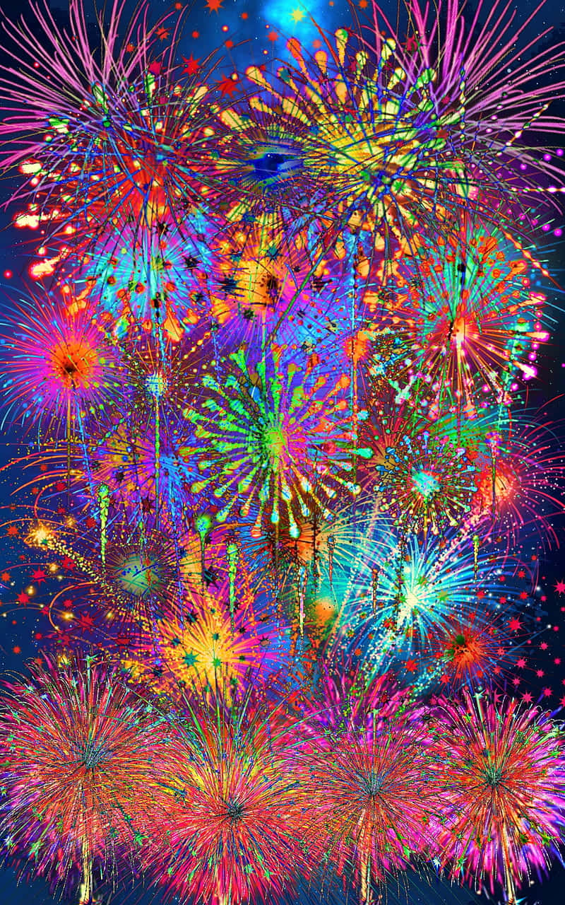 Rainbow Colored Fireworks Display Portrait Wallpaper