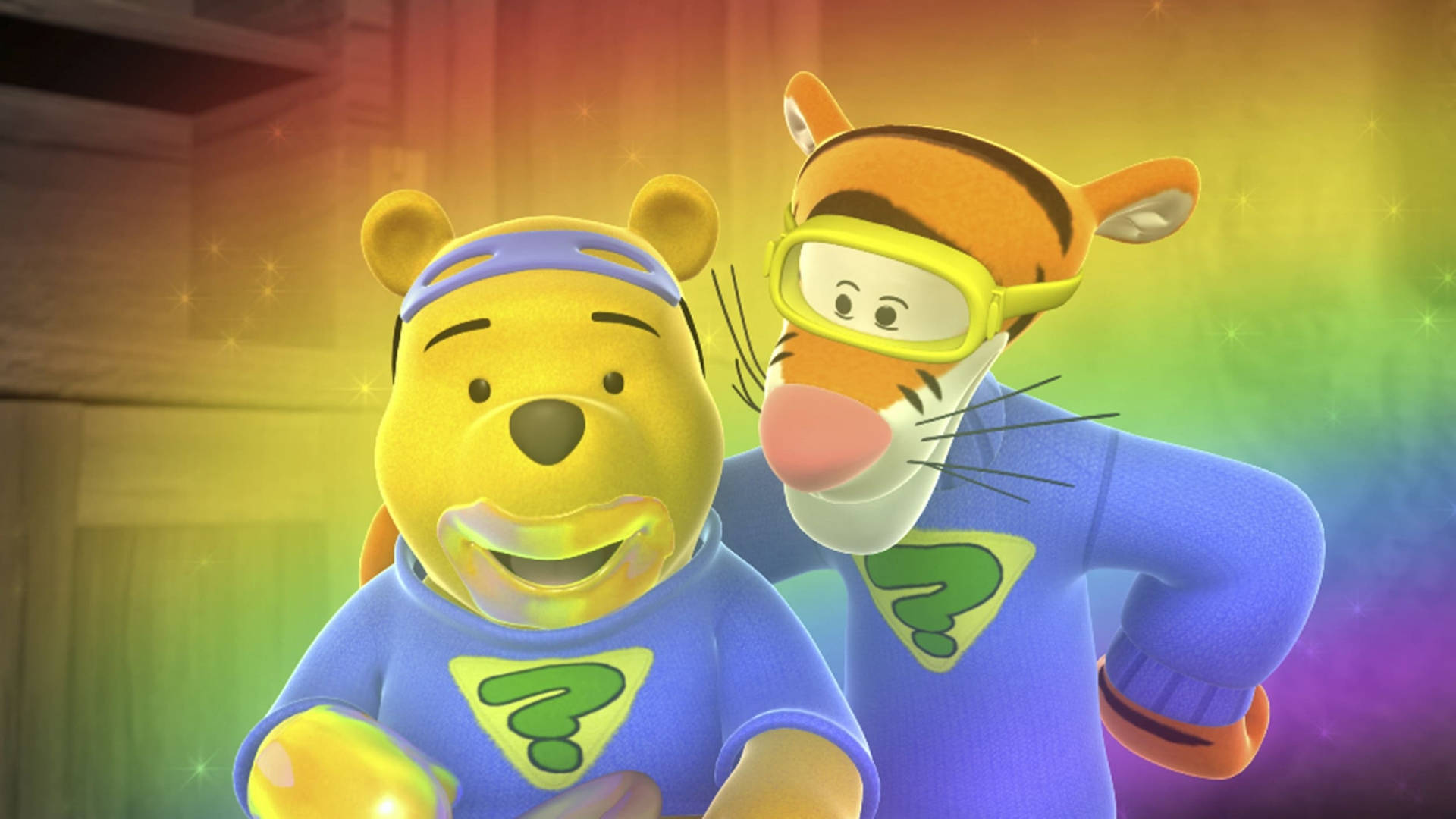 Rainbow-colored Pooh And Tigger 3d Background