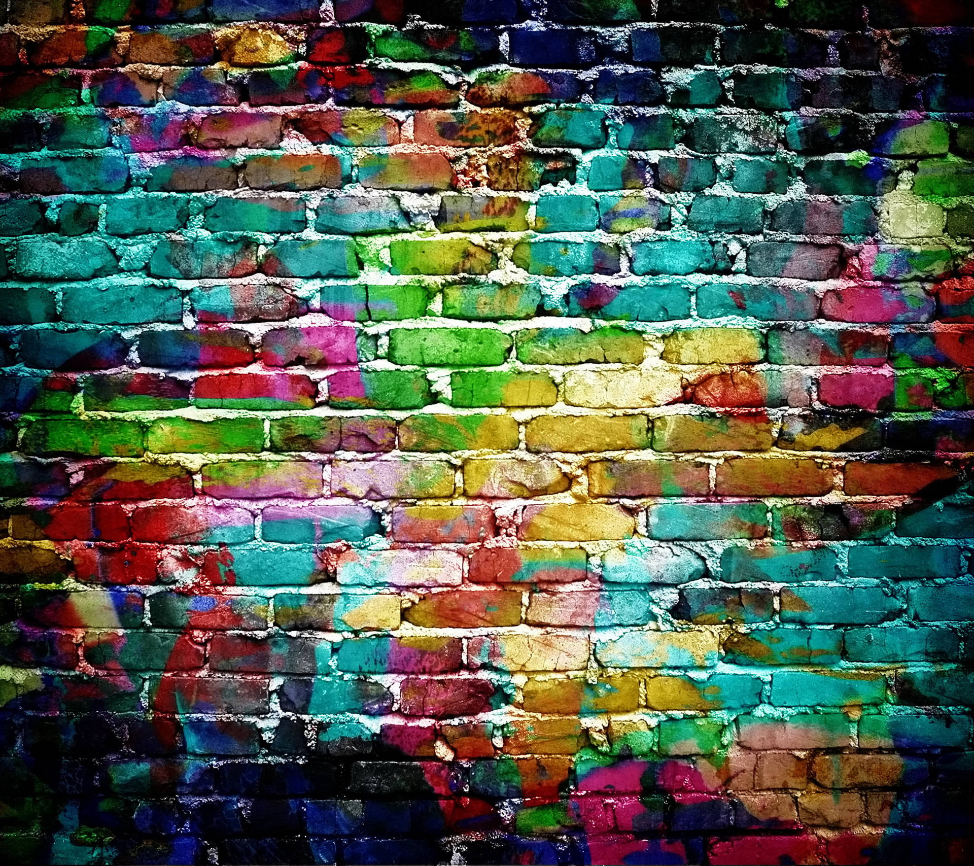 Rainbow-colored Stone Wall Desktop Wallpaper