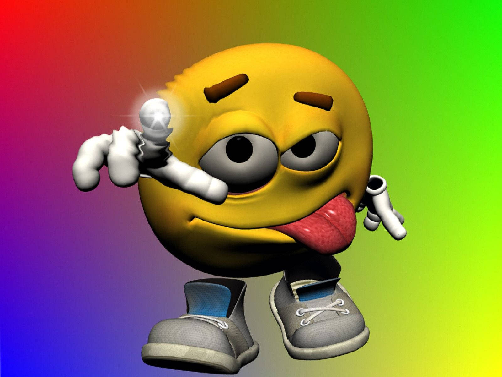 Download Rainbow Emoji Pointing Funny Cartoon Wallpaper 