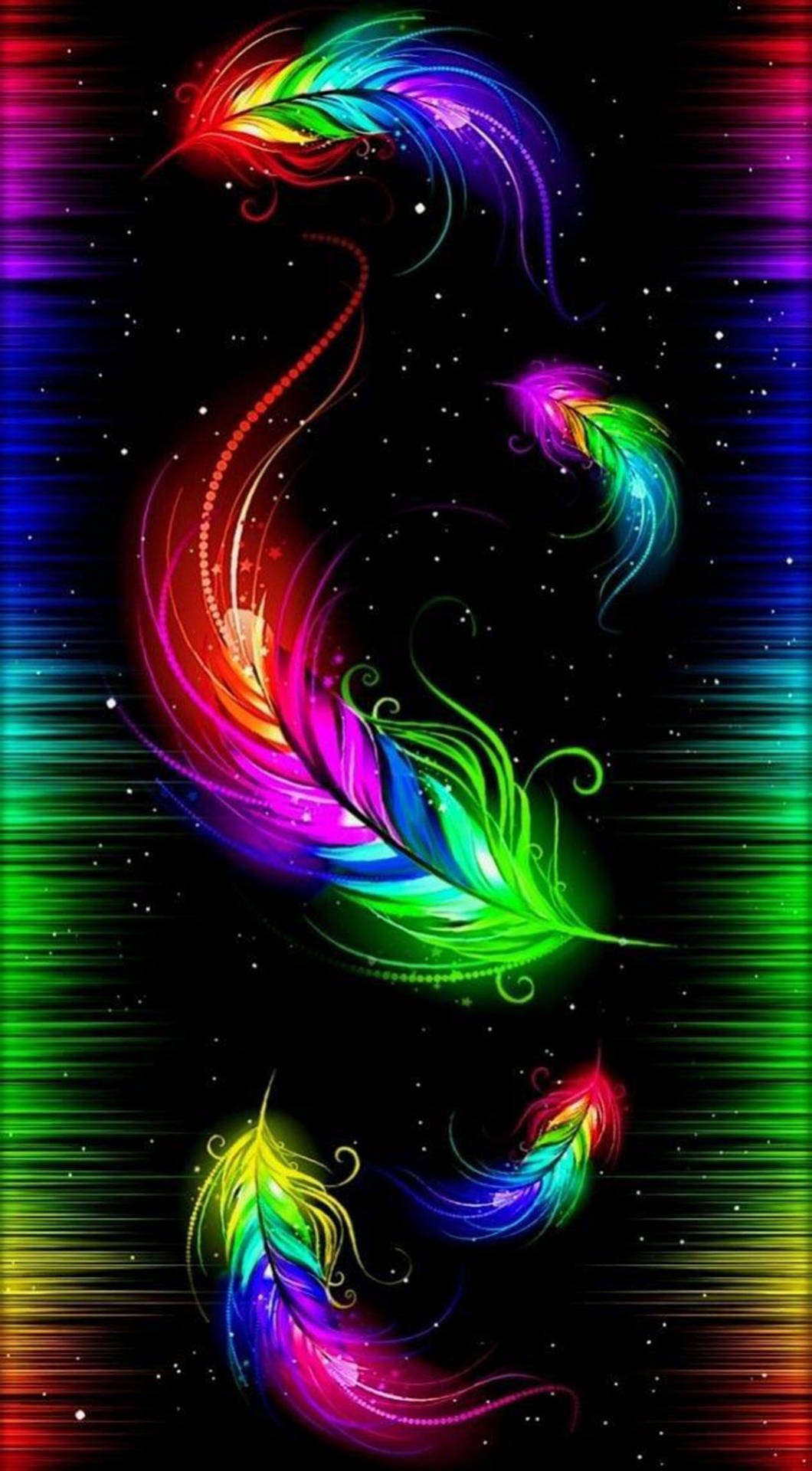 Rainbow Feather Neon Telefon Wallpaper