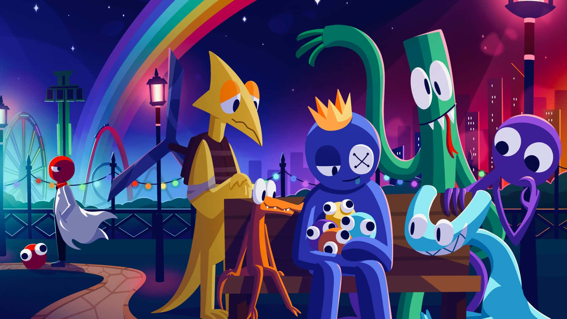 Rainbow Friends Amusement Park Night Wallpaper