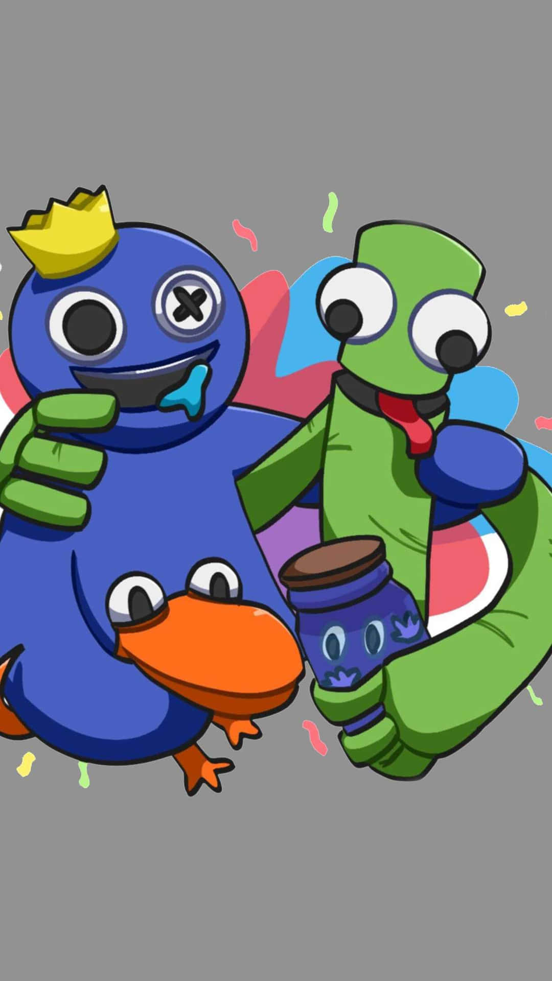 Rainbow Friends Blueand Green Together Wallpaper