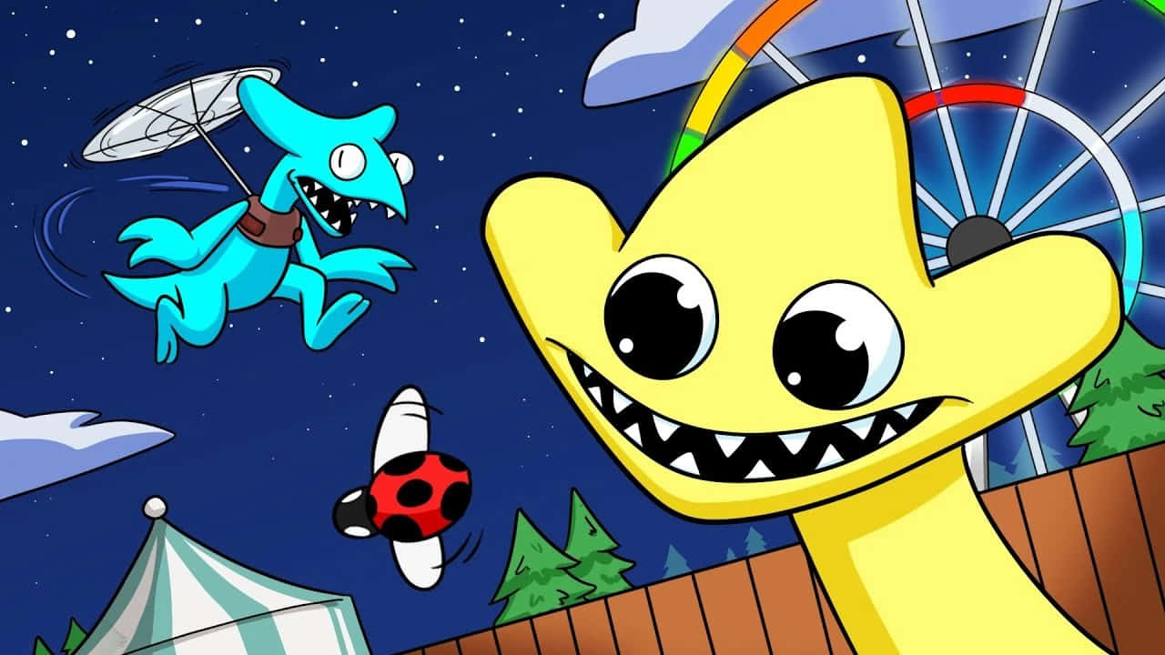 Rainbow Friends Blueand Yellow Characters Wallpaper