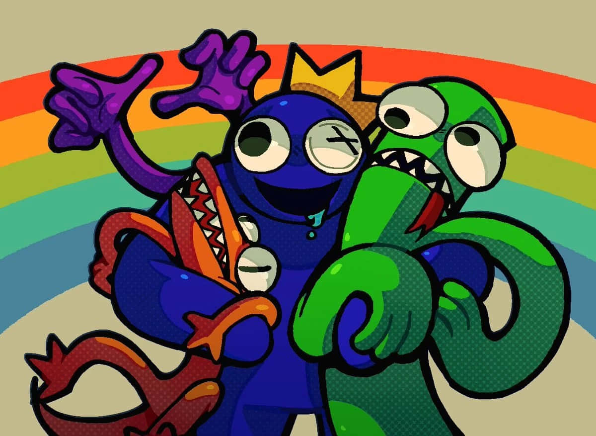 Rainbow Friends Cartoon Hug Wallpaper