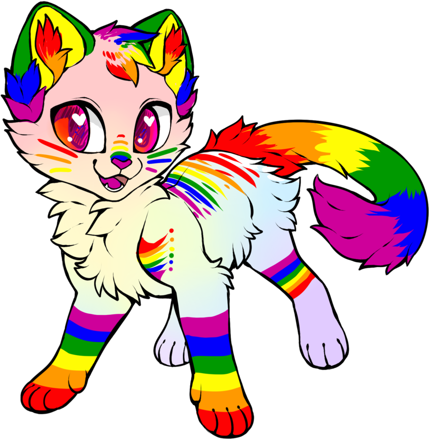 Rainbow Furred Cat Cartoon PNG