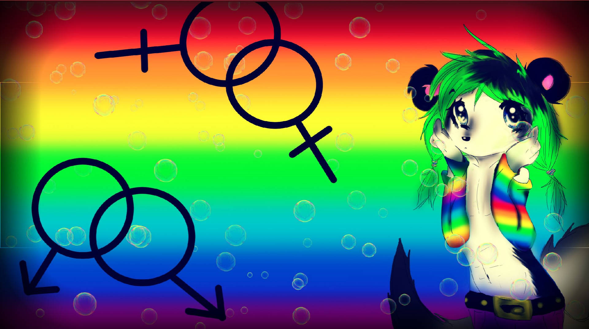 Rainbow Furry Wolf Character Wallpaper