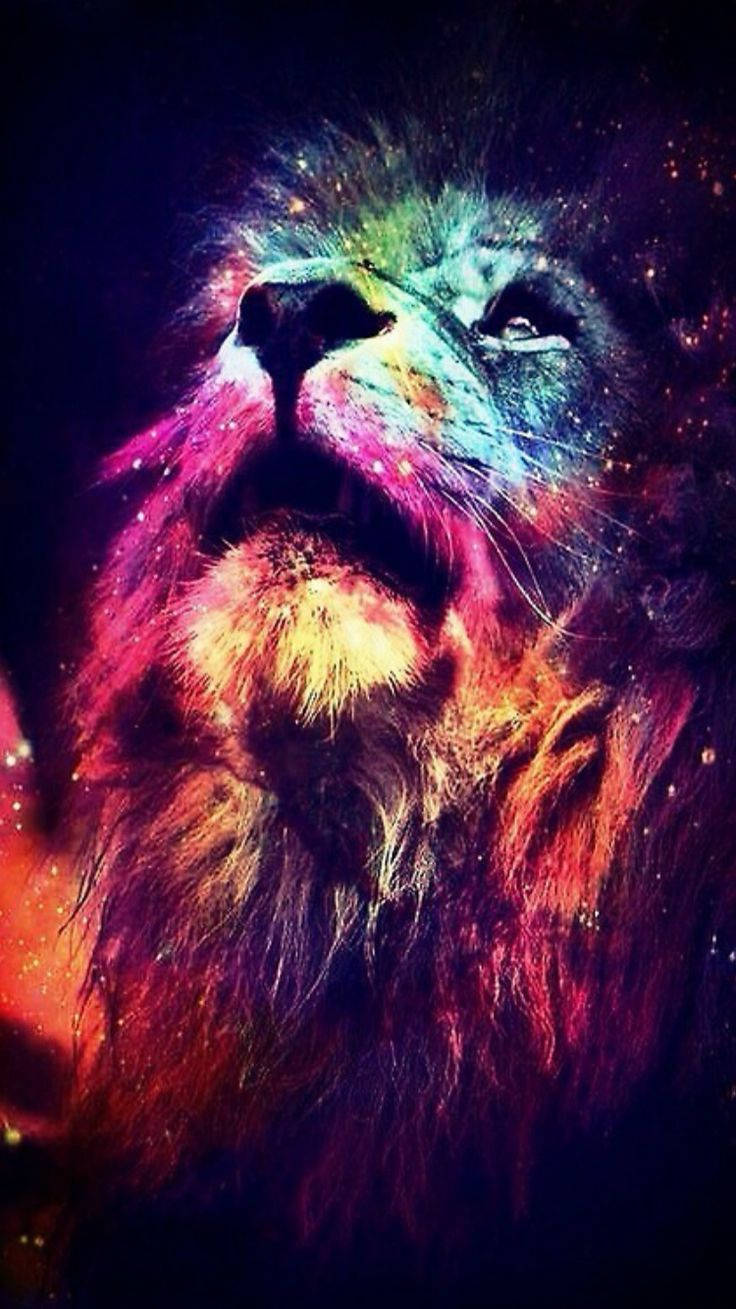 A majestic lion in a magical rainbow world Wallpaper