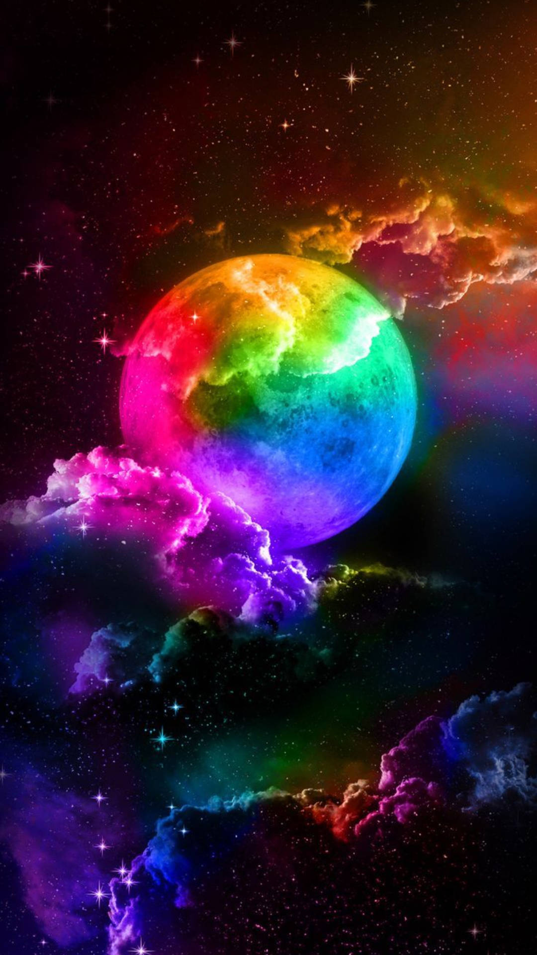Rainbow Galaxy Moon On Night Sky Wallpaper
