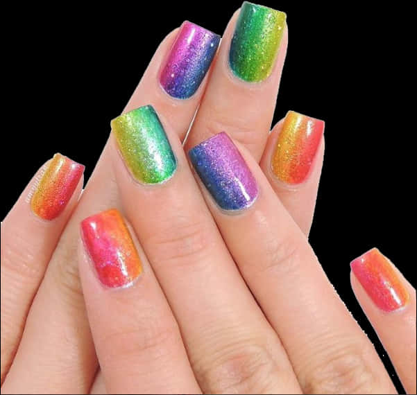 Rainbow Glitter Nail Art PNG