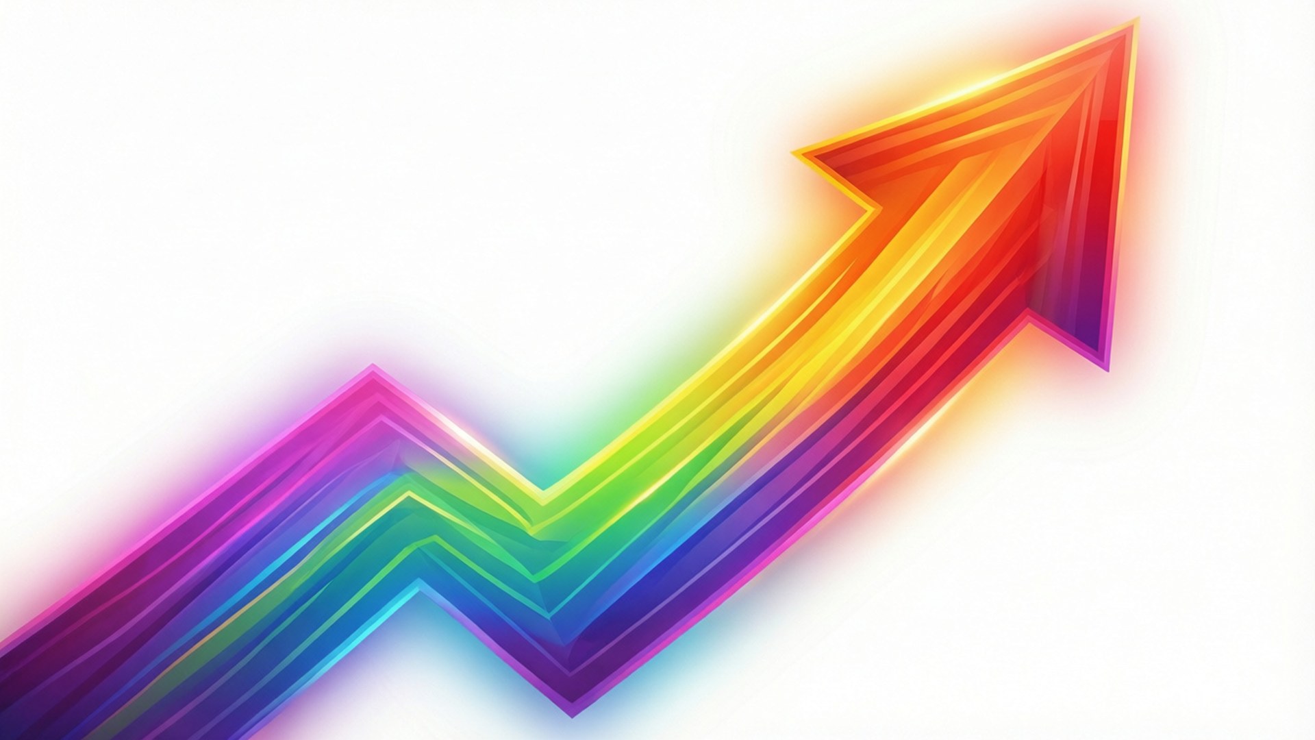 A colorful rainbow gradient arrow pointing up on a white background, bright and cheerful.
