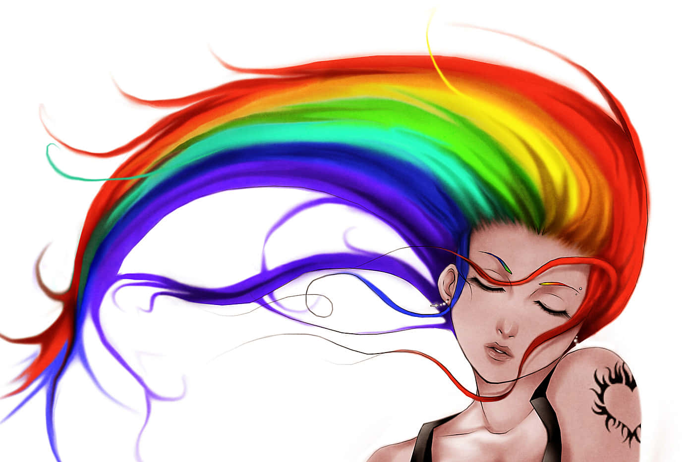 Rainbow Haired Woman Art Wallpaper