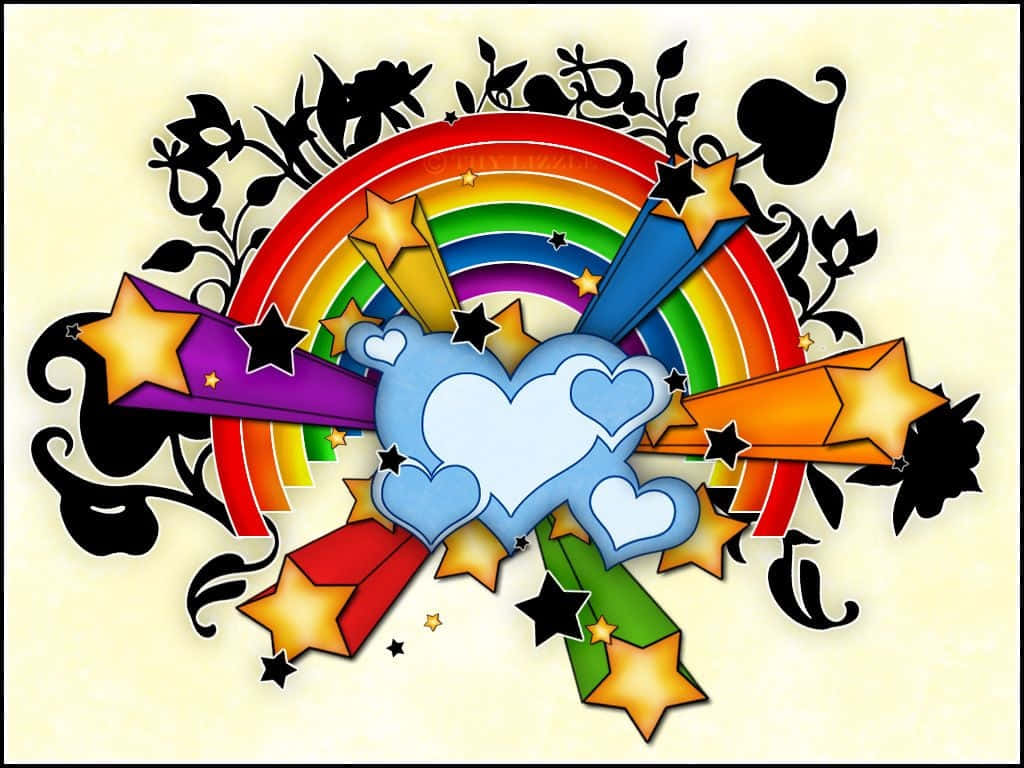 Rainbow With Stars And Hearts Wallpaper