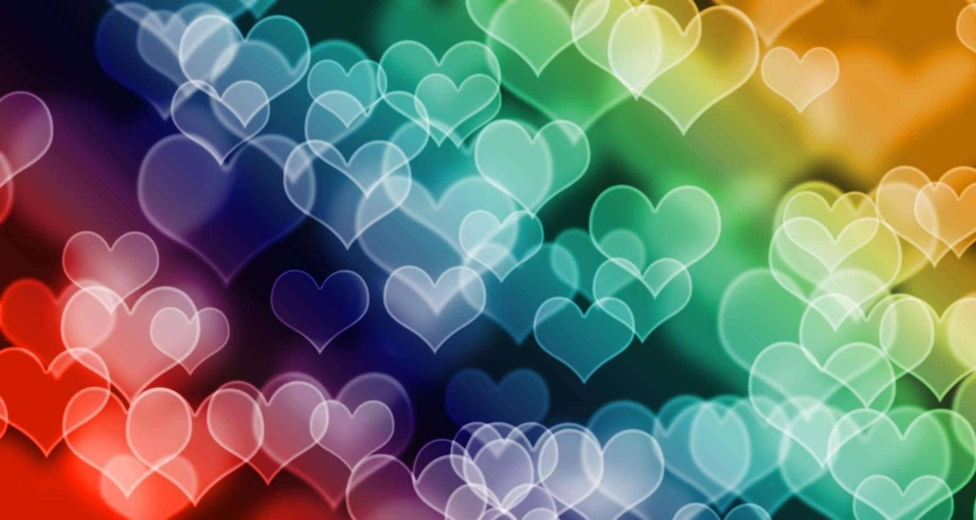 Caption: Vibrant Rainbow Heart Background
