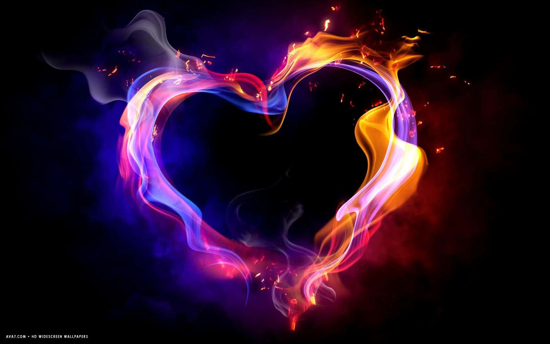 A Heart Shaped Fire On A Black Background Wallpaper