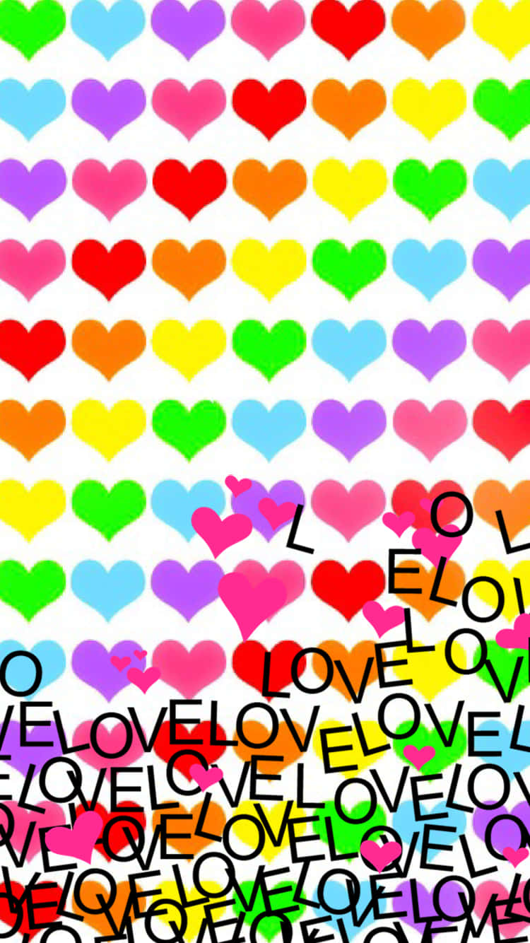 Love Rainbow Heart Pattern Wallpaper