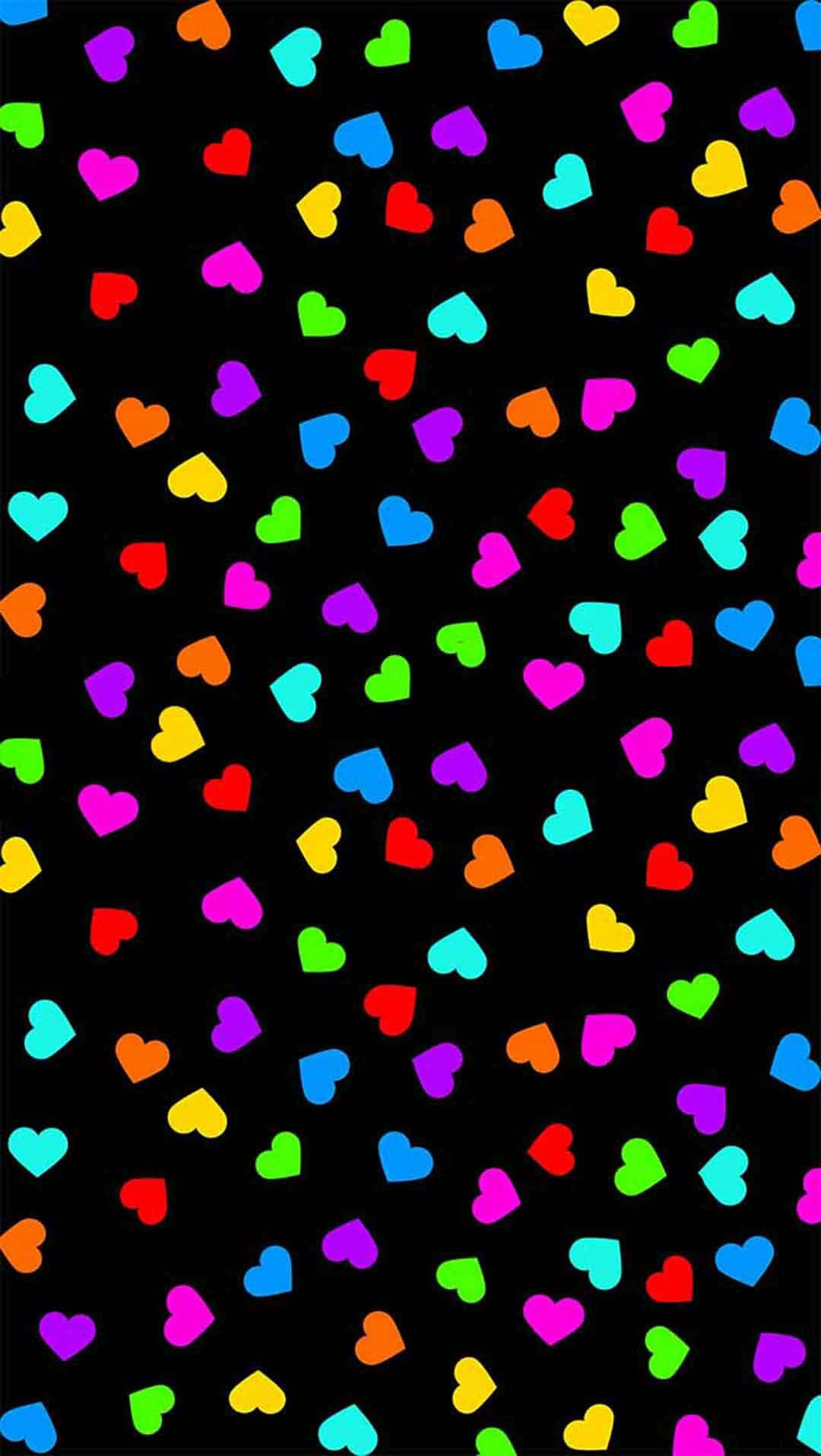 Neon Rainbow Heart Pattern Wallpaper
