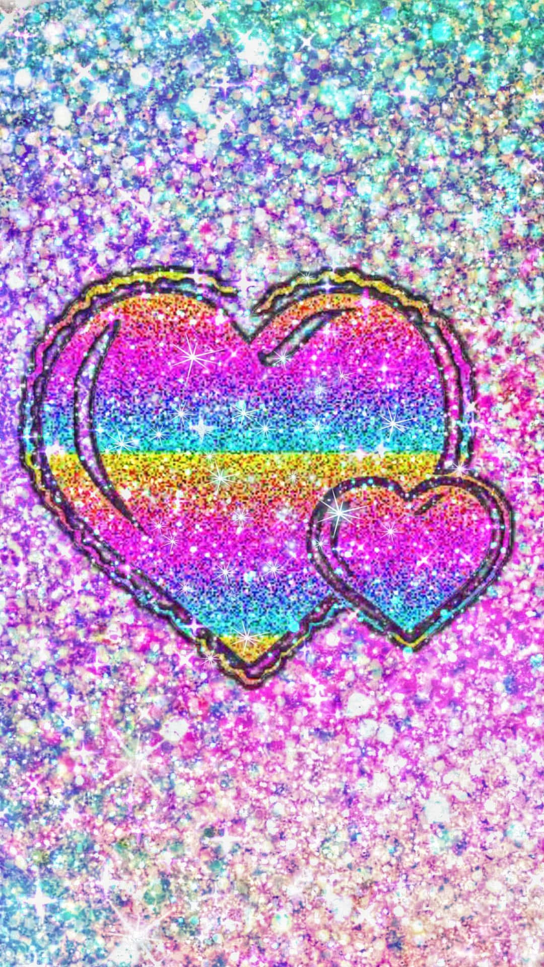 Rainbow Heart Sparkle Aesthetic Phone Wallpaper