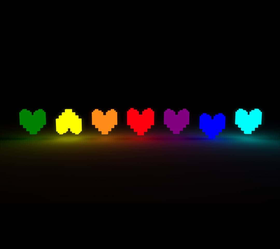 Papelde Parede Com Coração Arco-íris E Luzes De Pixel. Papel de Parede