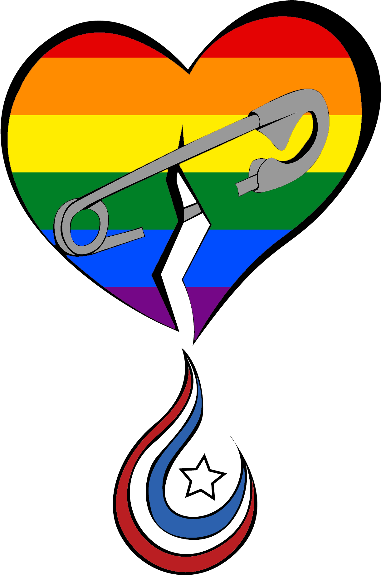 Rainbow Heart Safety Pin PNG