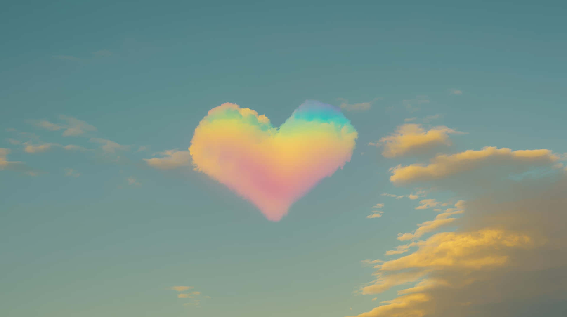 Rainbow Heart-shaped Cloud Floating In A Blue Sky Wallpaper
