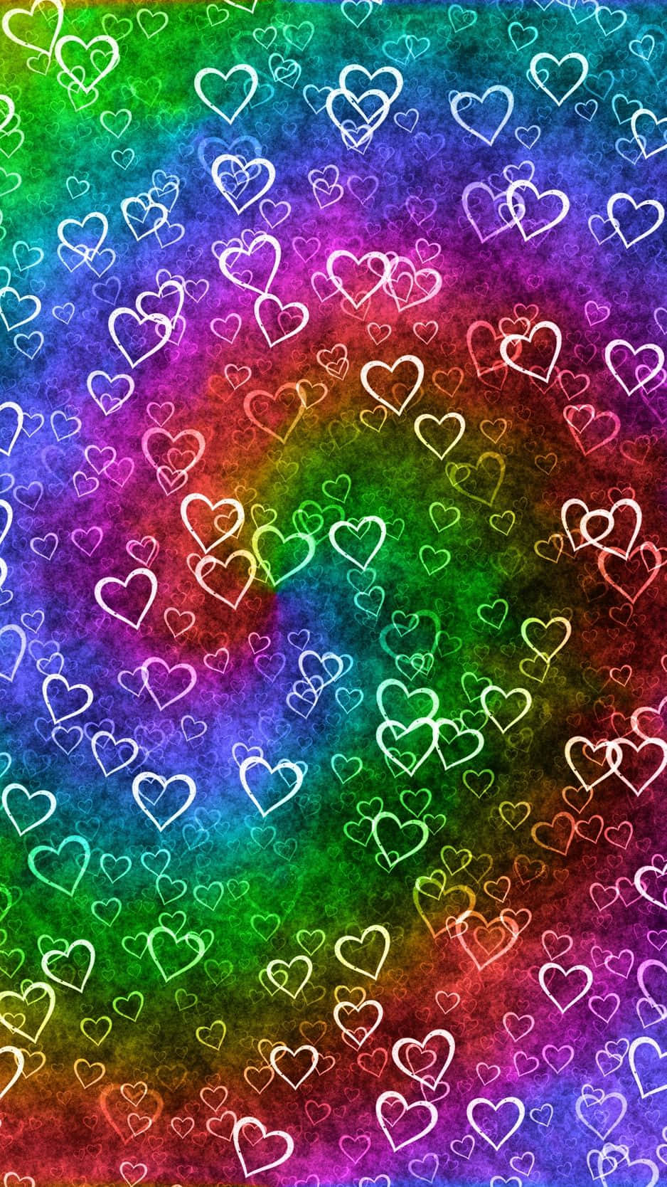 Psychedelic Rainbow Heart Pattern Wallpaper