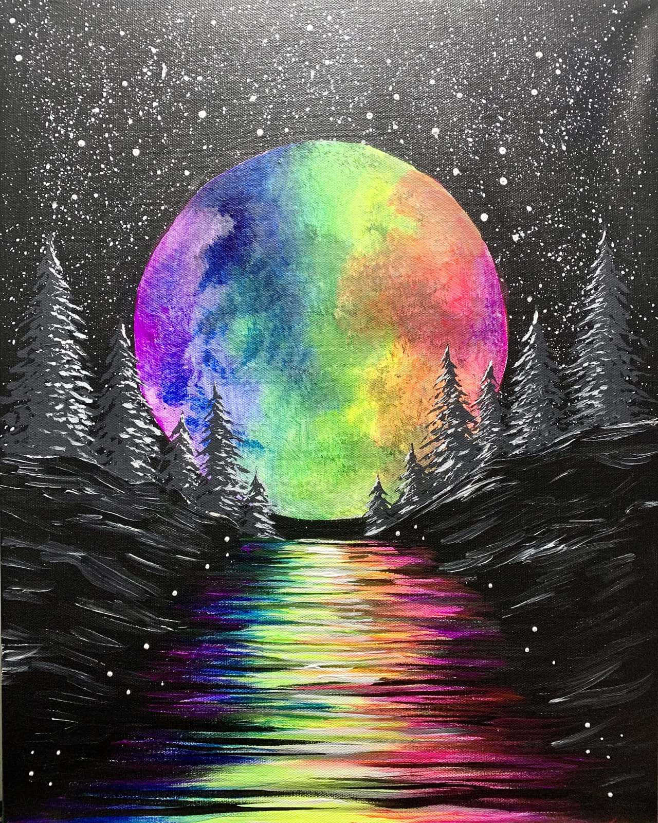Rainbow Moonlit Lake Art Wallpaper