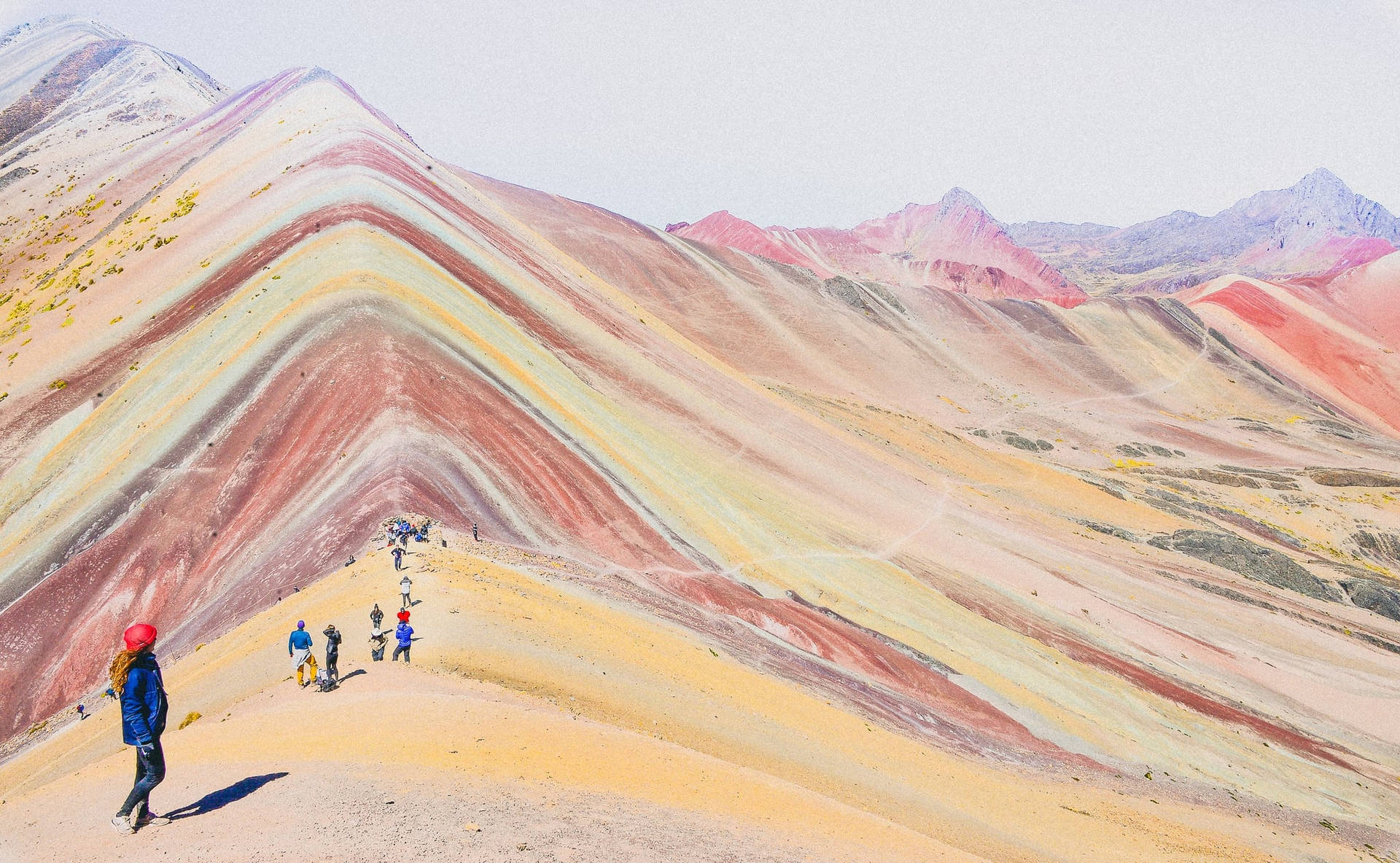 Rainbow Mountain With Tourists Cusco Peru Wallpaper