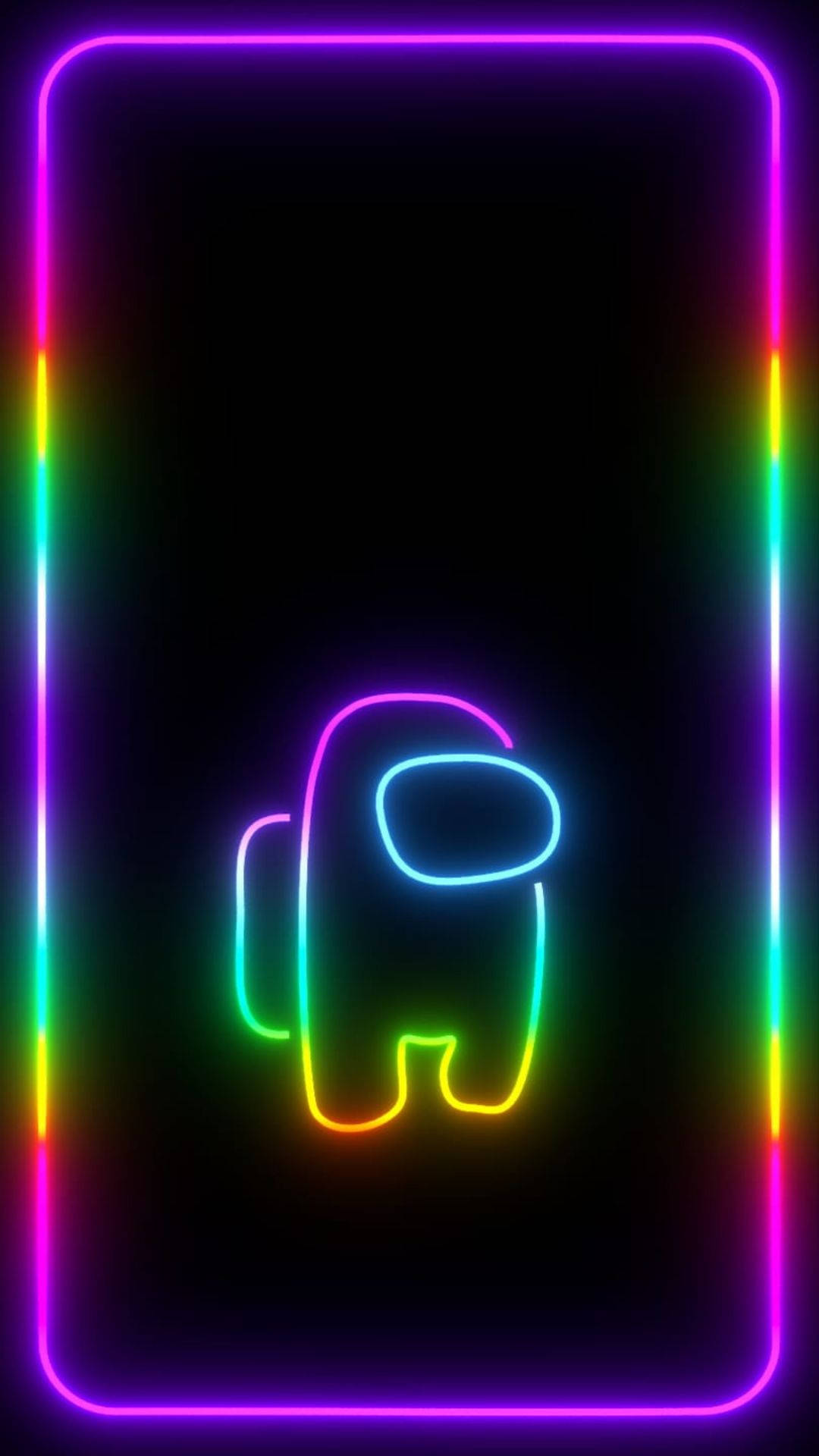 Rainbow Neon Among Us iPhone Wallpaper