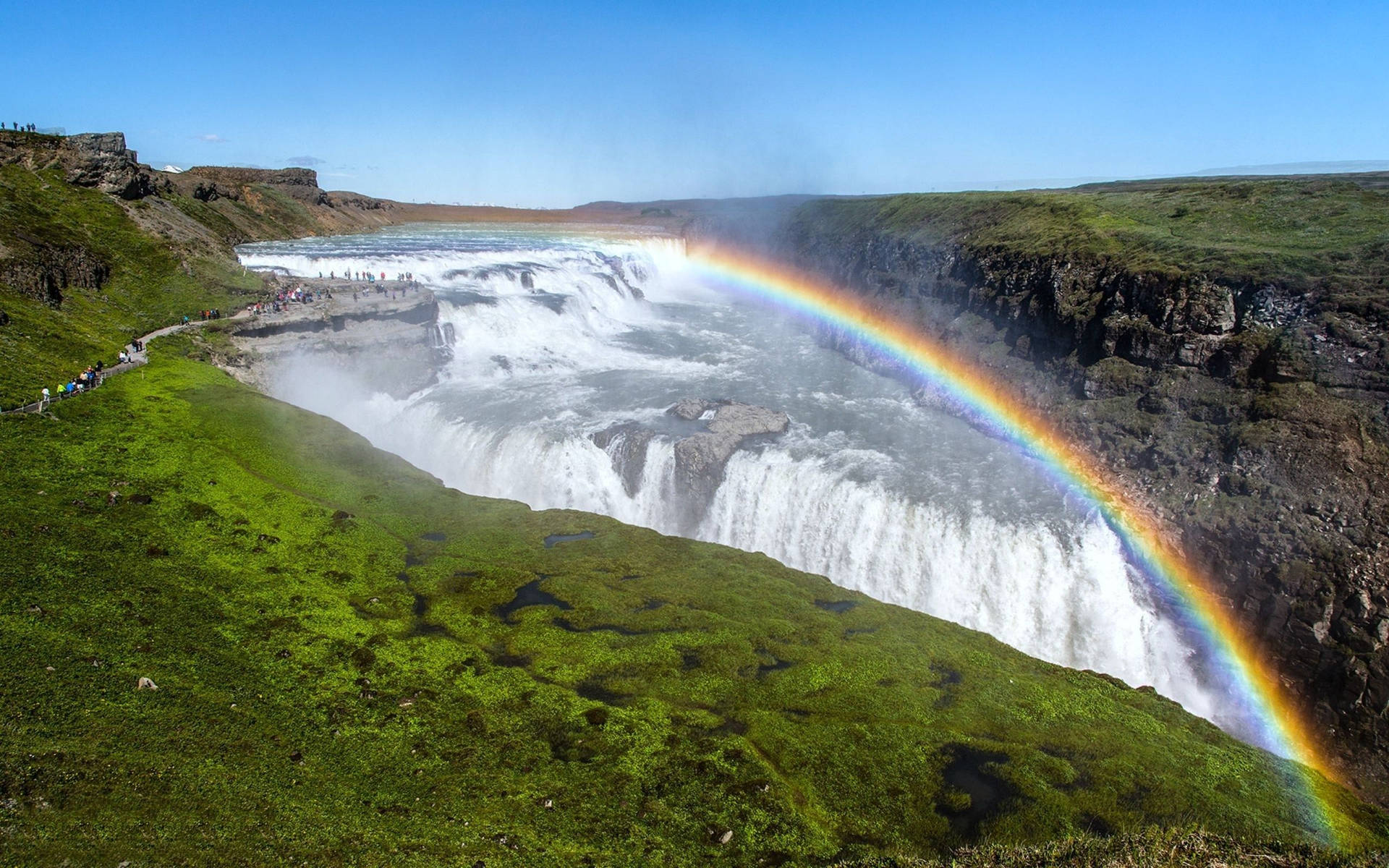 Rainbow Over Gullfoss Beautiful Waterfall Wallpaper