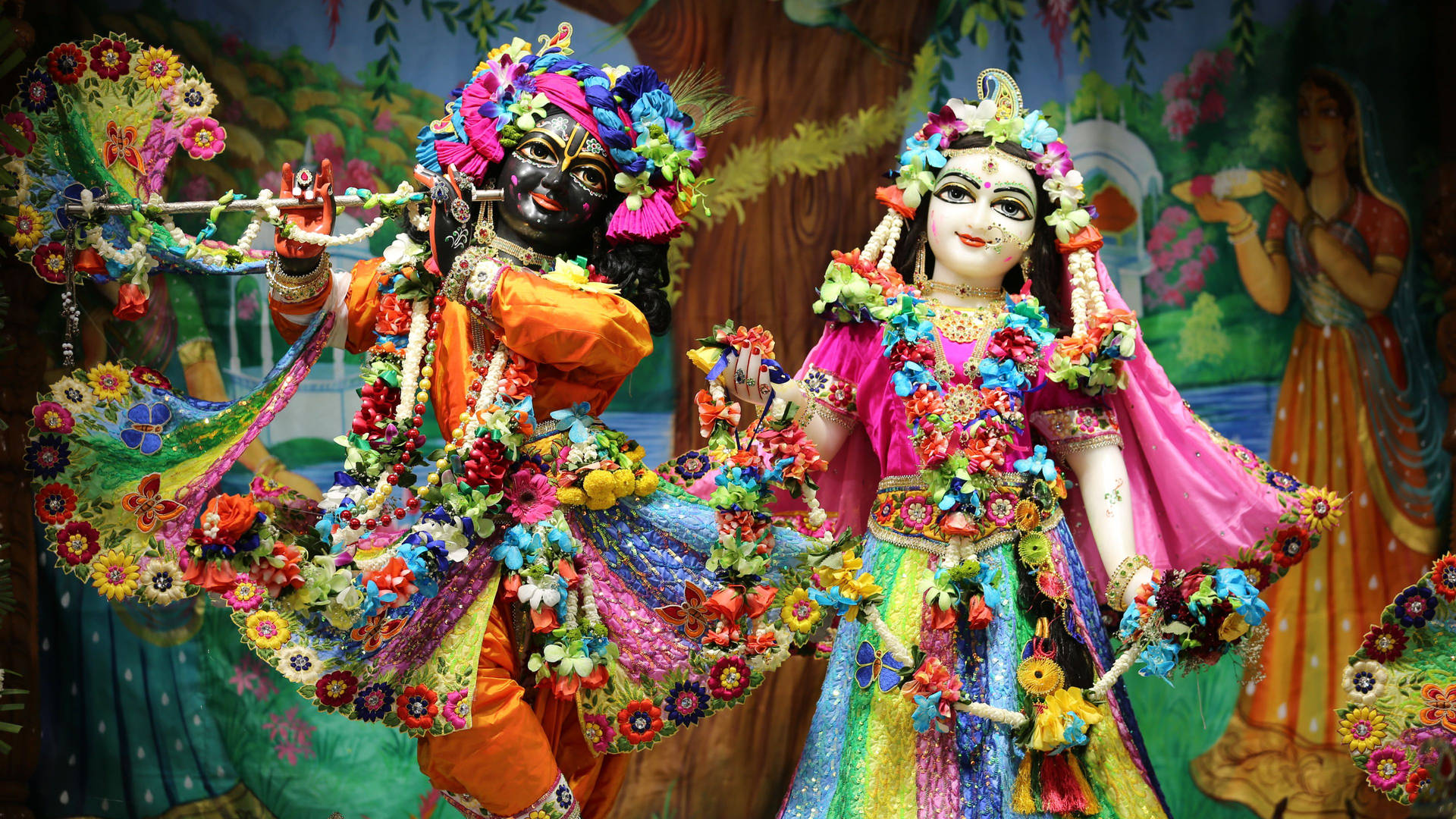 Rainbow Radha And Krishna 4k Wallpaper
