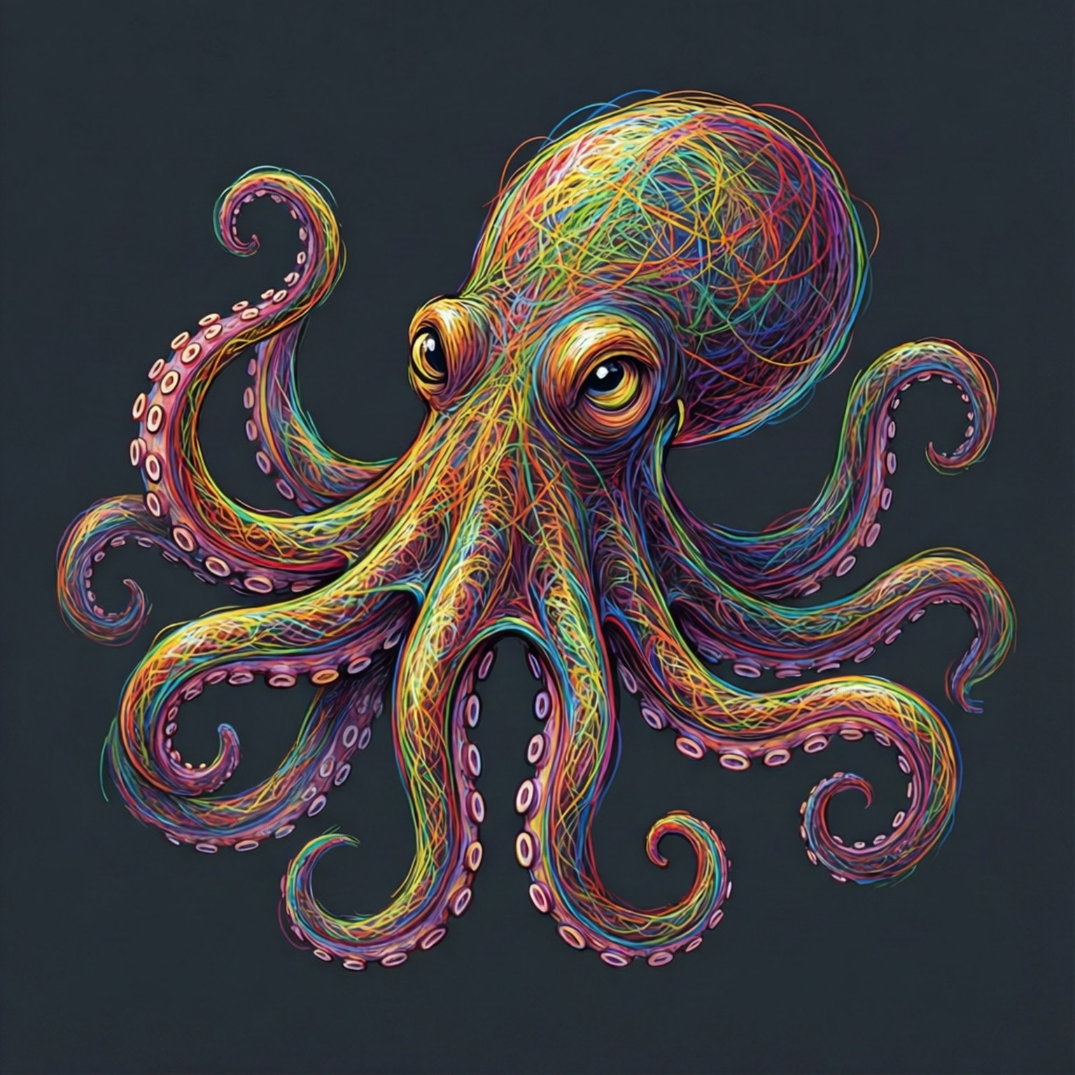 Verspieltes Regenbogen-Kritzel-Oktopus-Tapet für kreative Köpfe.