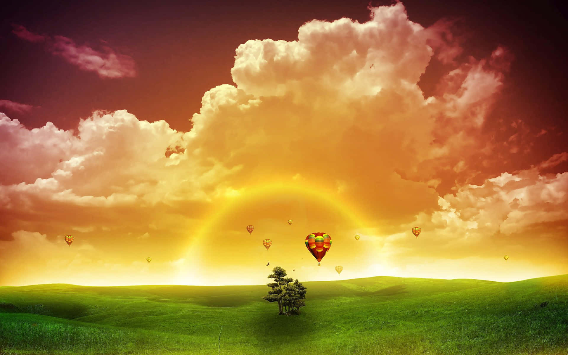 Rainbow Sky_ Hot Air Balloons_ Landscape Wallpaper