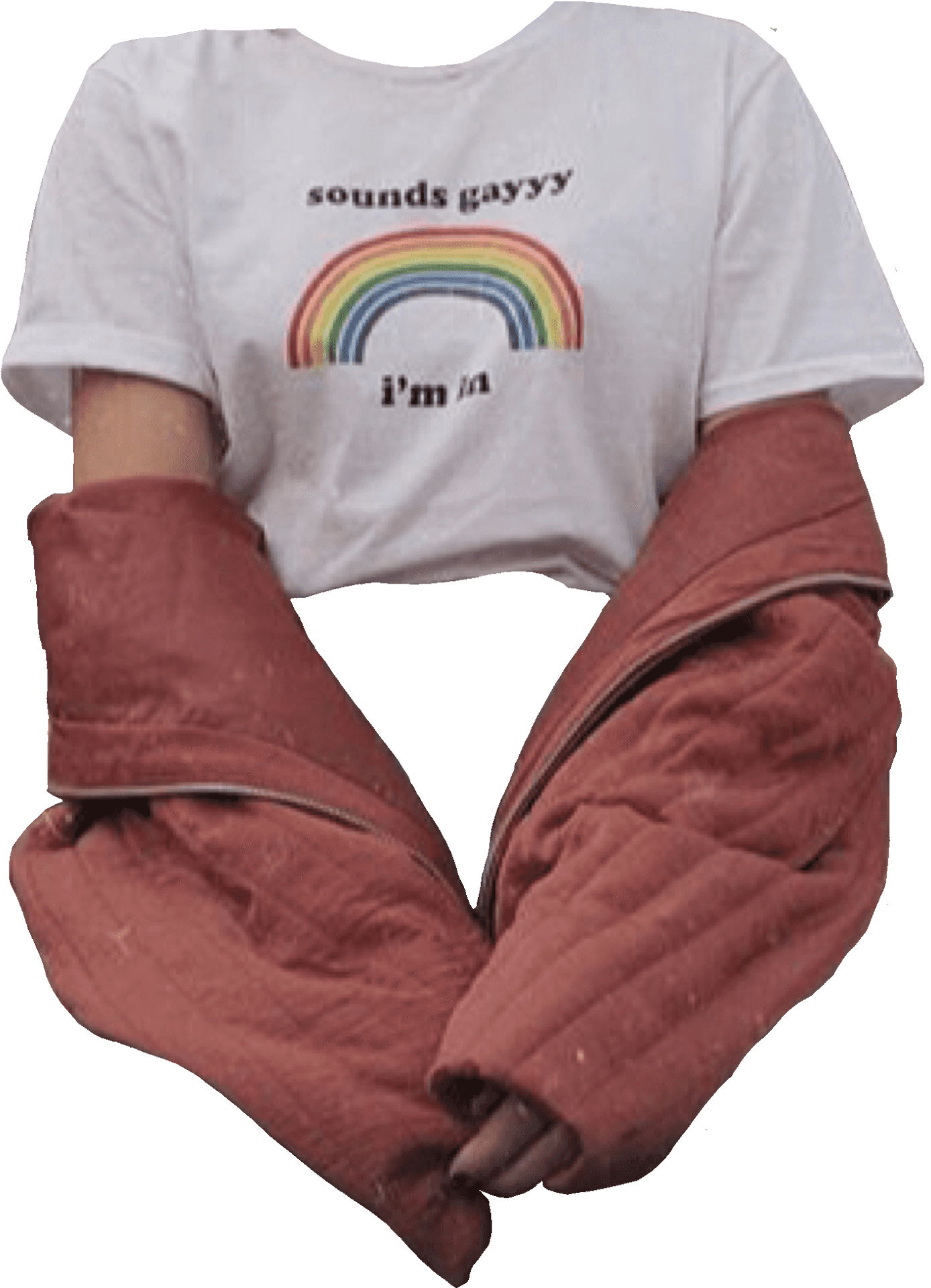Rainbow Slogan Shirtand Red Gloves PNG