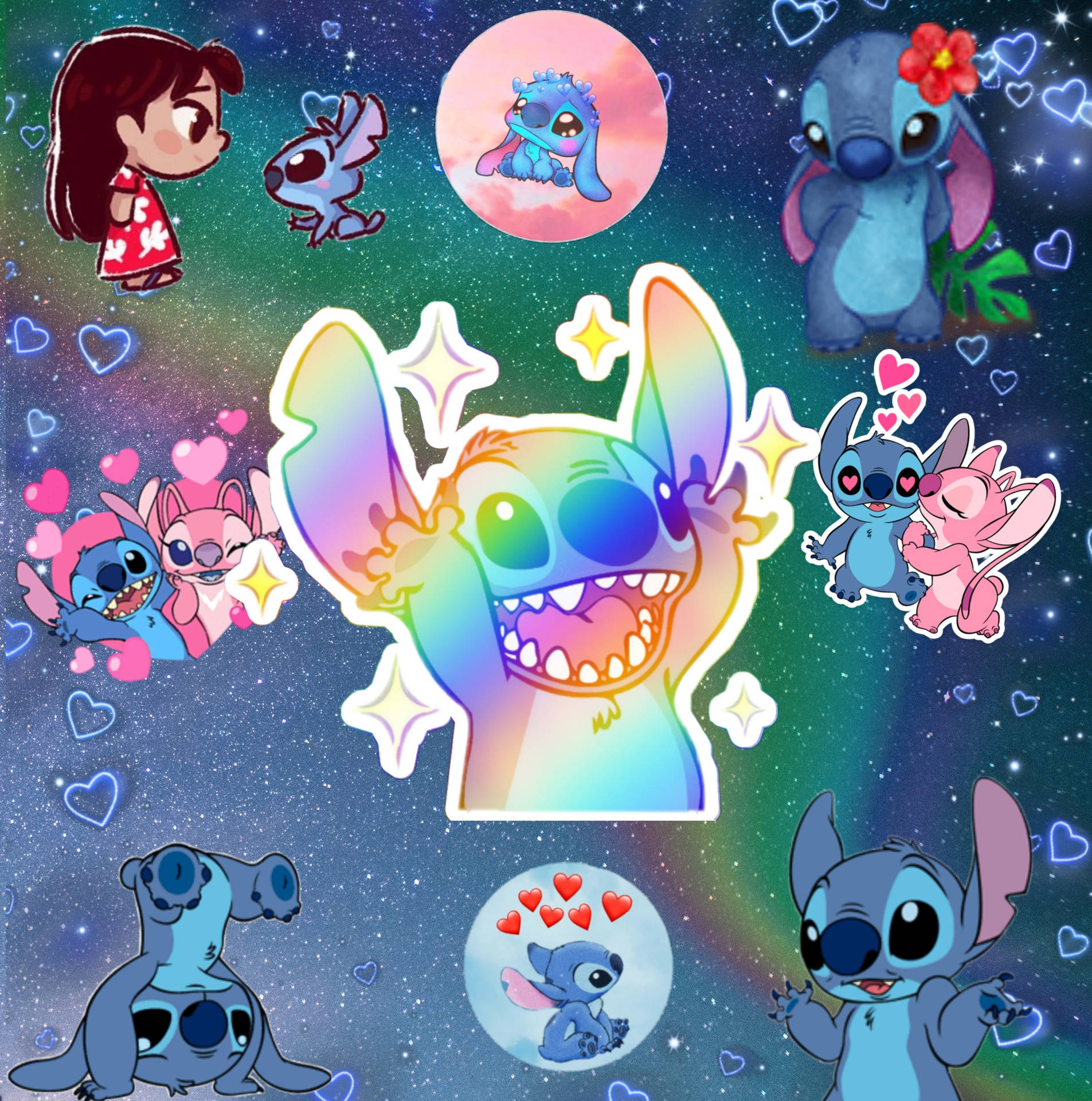 Rainbow-themed Stitch Collage