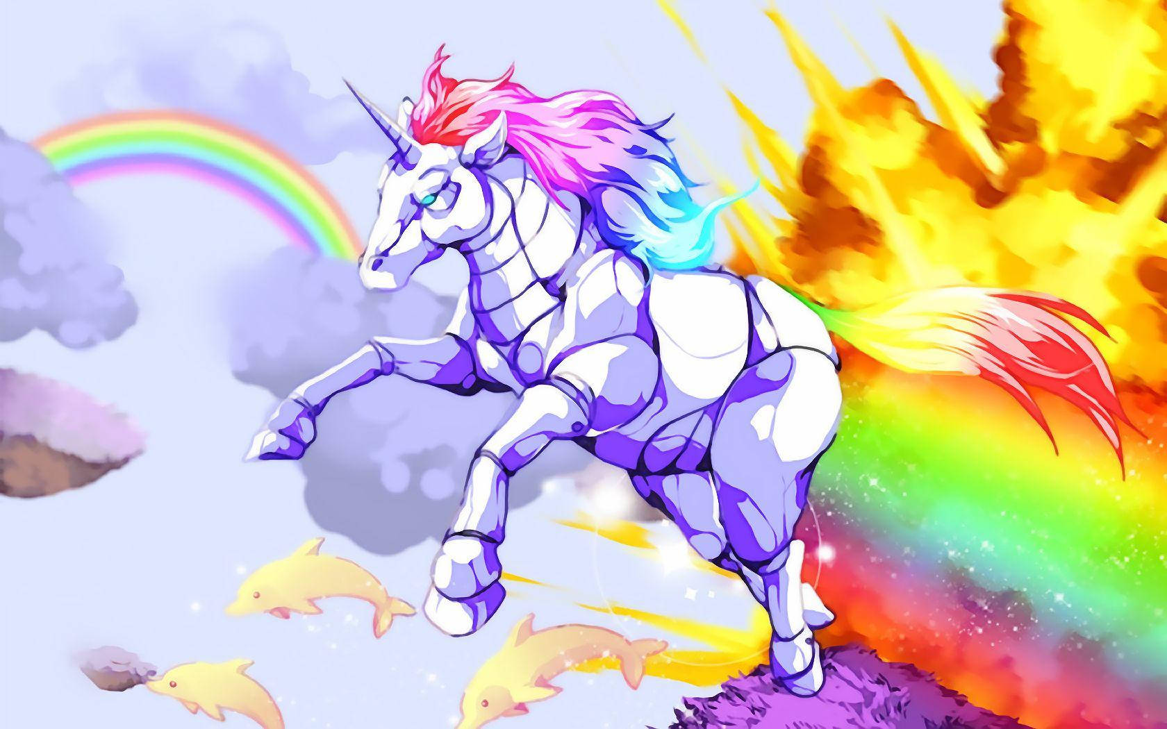 Rainbow Unicorn Colored Sketch Wallpaper