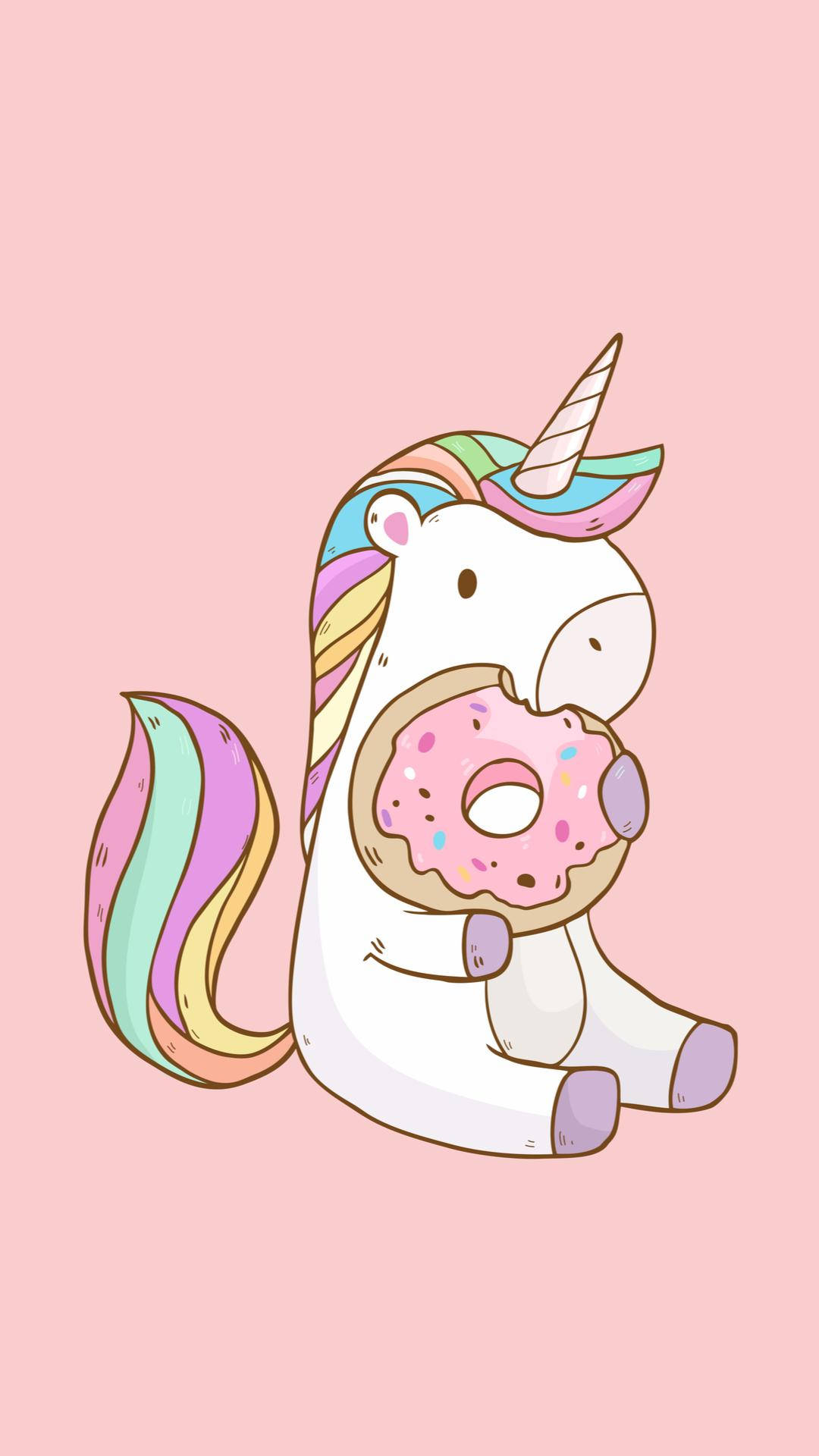 Rainbow Unicorn Eating Doughnut Wallpaper