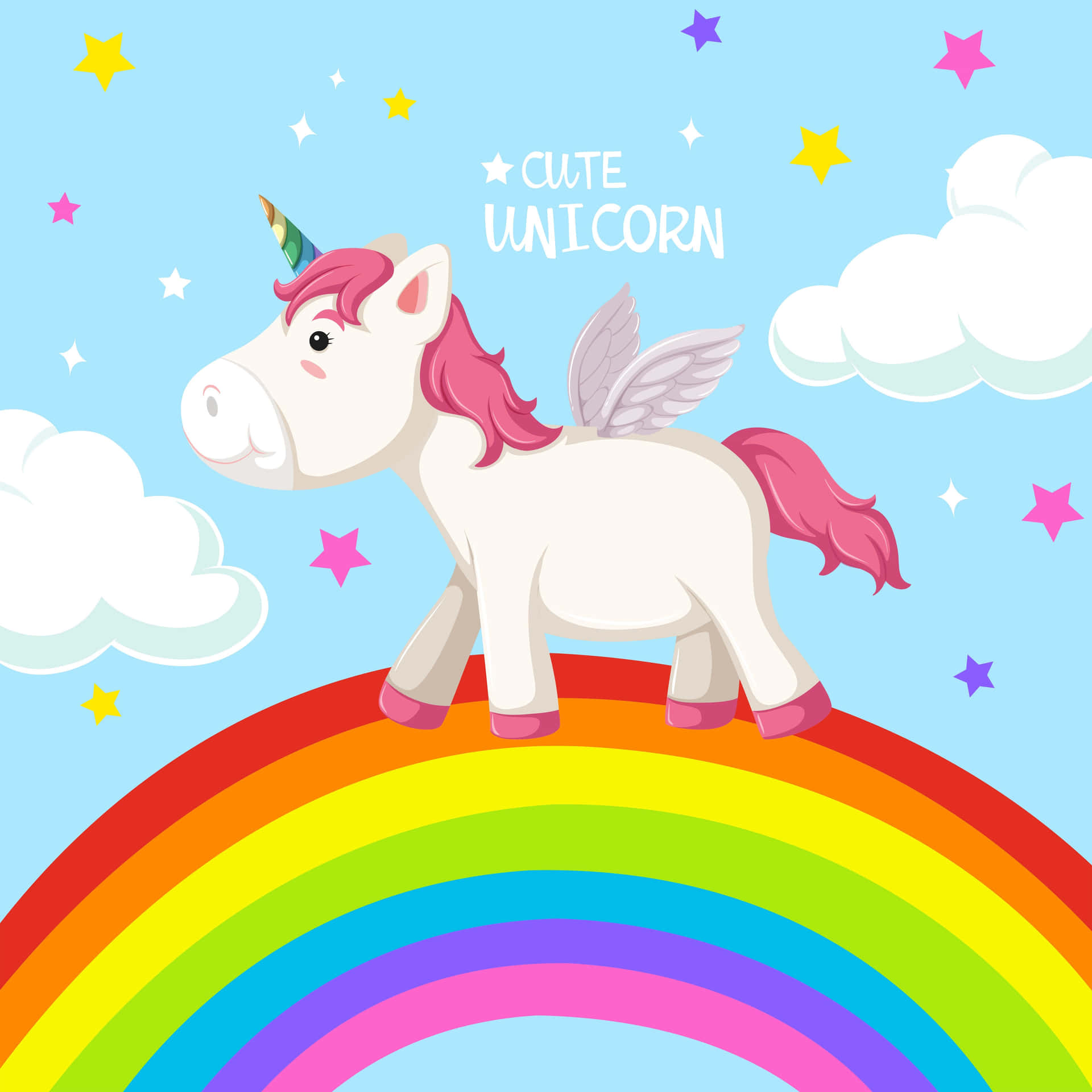 Rainbow unicorn sparkles in the dreamy sky