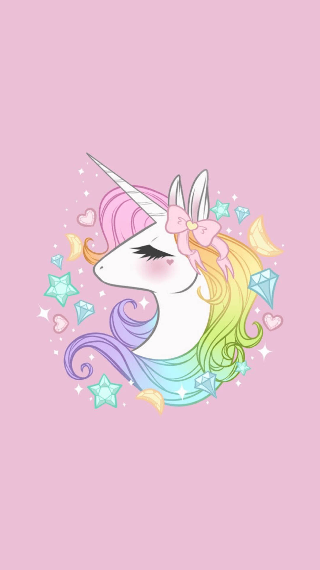 Rainbow Unicorn With Diamonds Wallpaper