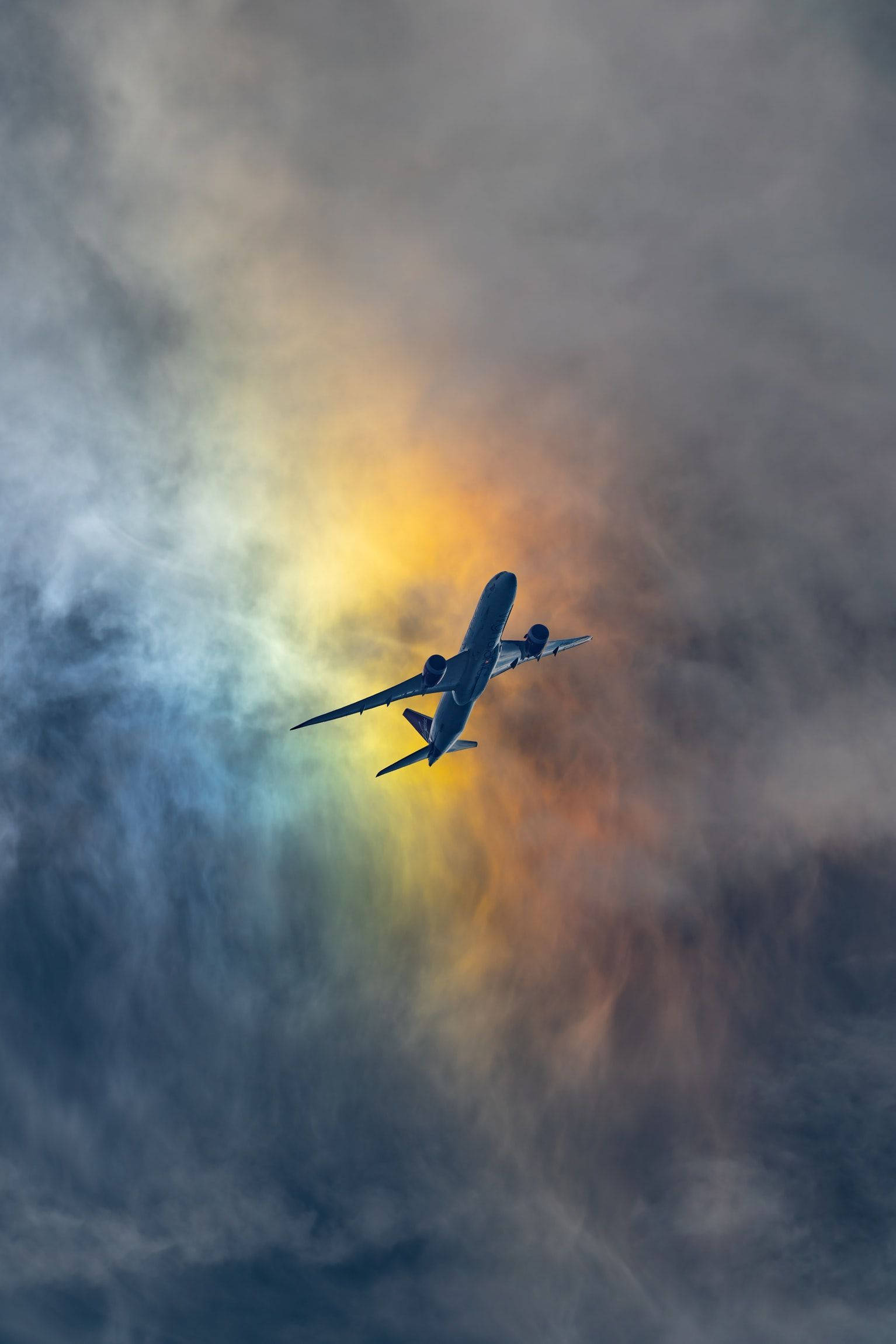 Rainbow With Flying Airplane Android Wallpaper