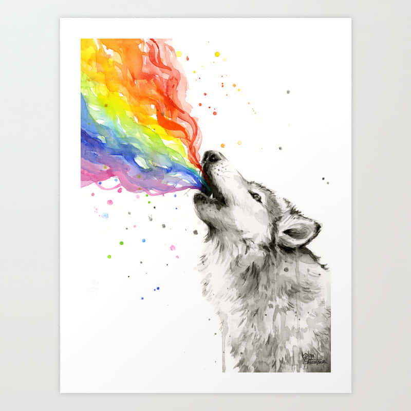 Einwunderschöner Regenbogenwolf Schmückt Den Idyllischen Abendhimmel. Wallpaper