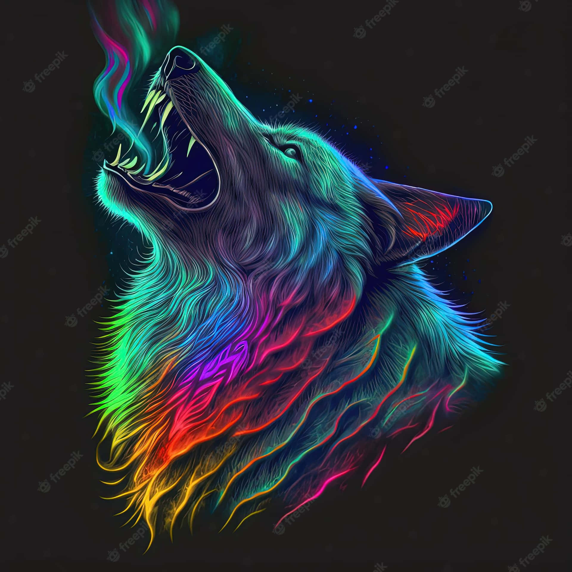 Einmysteriöser Regenbogenwolf Steht Majestätisch Da Und Blickt In Die Ferne. Wallpaper