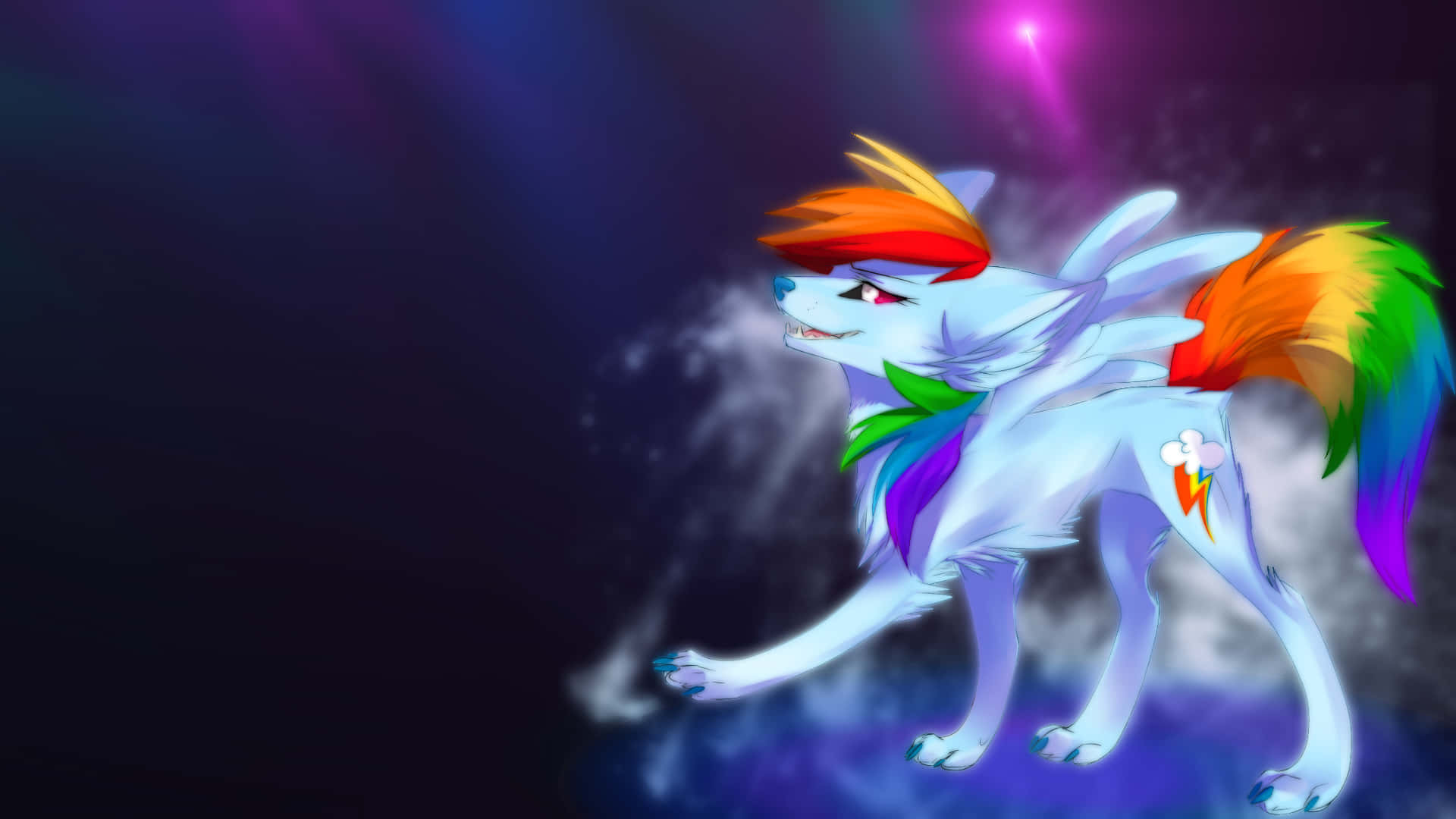 Rainbow Wolf With Tail Wallpaper