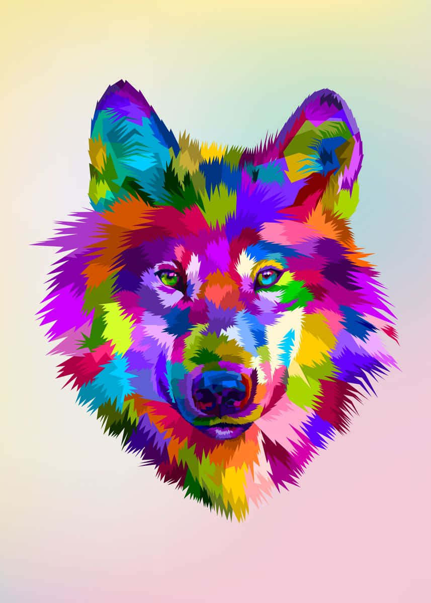 Bildvon Einem Wunderschönen Wolf Umgeben Von Einem Regenbogen Wallpaper