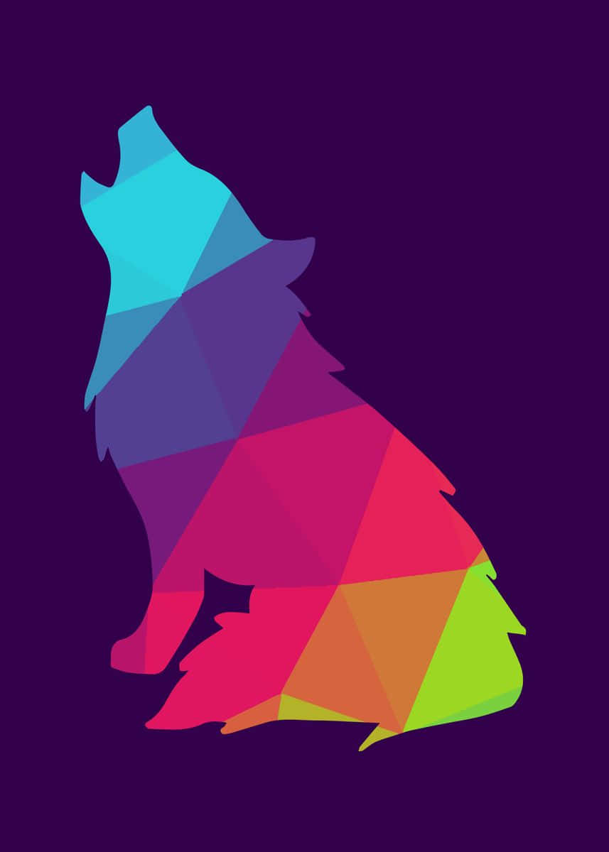 En farverig ulve silhuet på en lilla baggrund Wallpaper