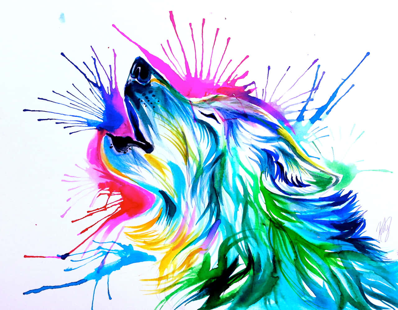 A regal rainbow wolf in the wilderness Wallpaper